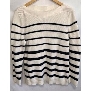 Talbots Sweater Navy/White Striped Knit Sweater  LP Classic Spring Preppy